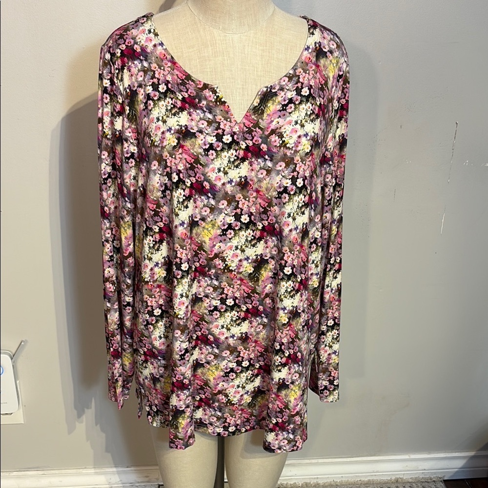Elegant Floral Long Sleeve Blouse by Blue Sky NWT size XL